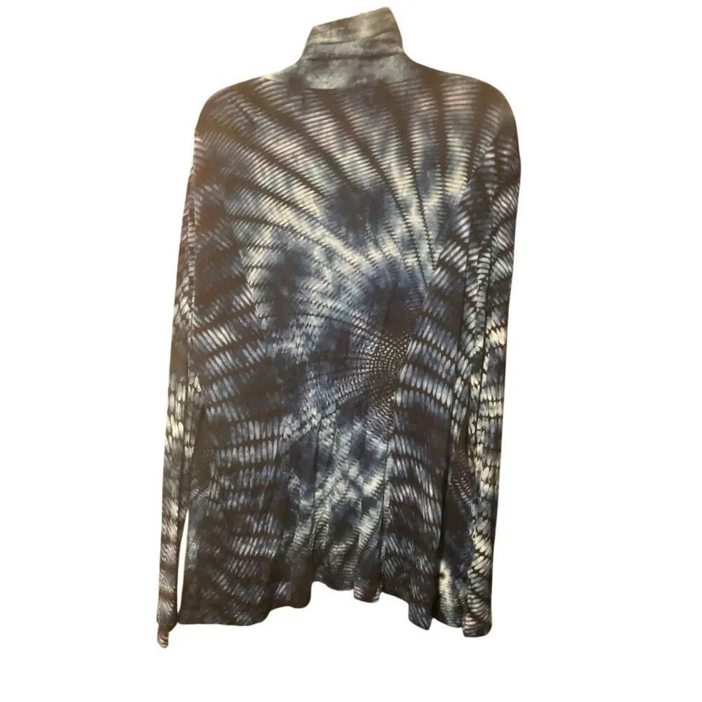 Lagenlook Soft Surroundings blue and white tie-dye open-front cardigan or cover-